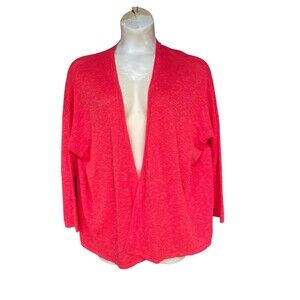 Eileen Fisher Linen Cotton Open Front Cardigan Shrug Plus Size 2X Coral Red NWOT